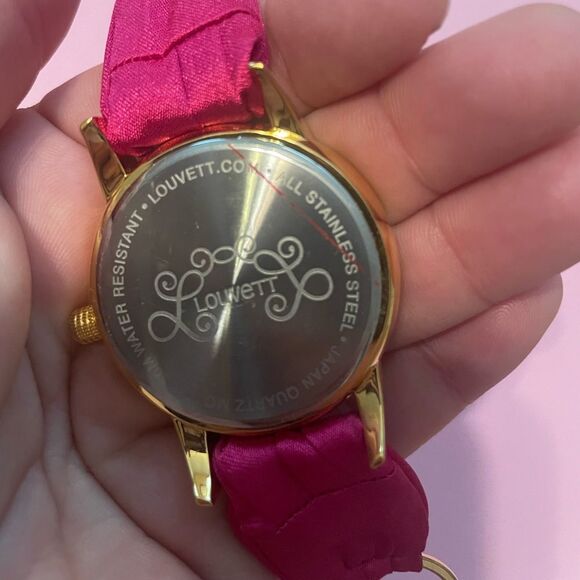 Louvett Pink Satin Fabric Watch Gold Tone NWT Includes Gold Box Case - Picture 4 of 13